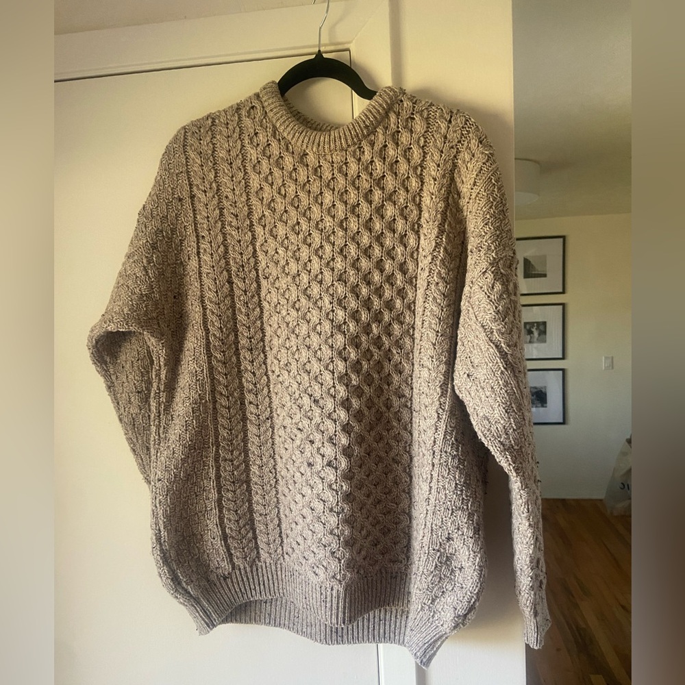 Aran Crafts Beige Cable Knit Crewneck Sweater